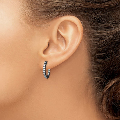 Sterling Silver Shimmer Black Rhodium-Plated 32 Stone 2.0mm Cz In And Out Round Hinged Hoop Earrings