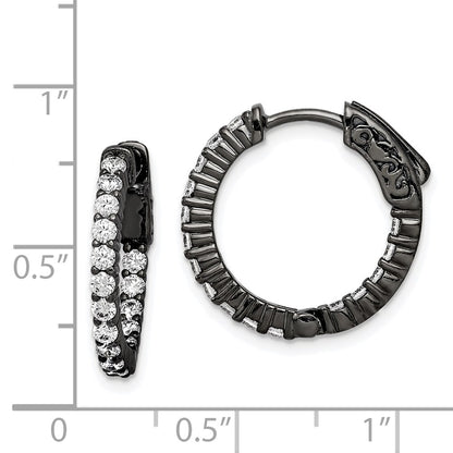 Sterling Silver Shimmer Black Rhodium-Plated 32 Stone 2.0mm Cz In And Out Round Hinged Hoop Earrings