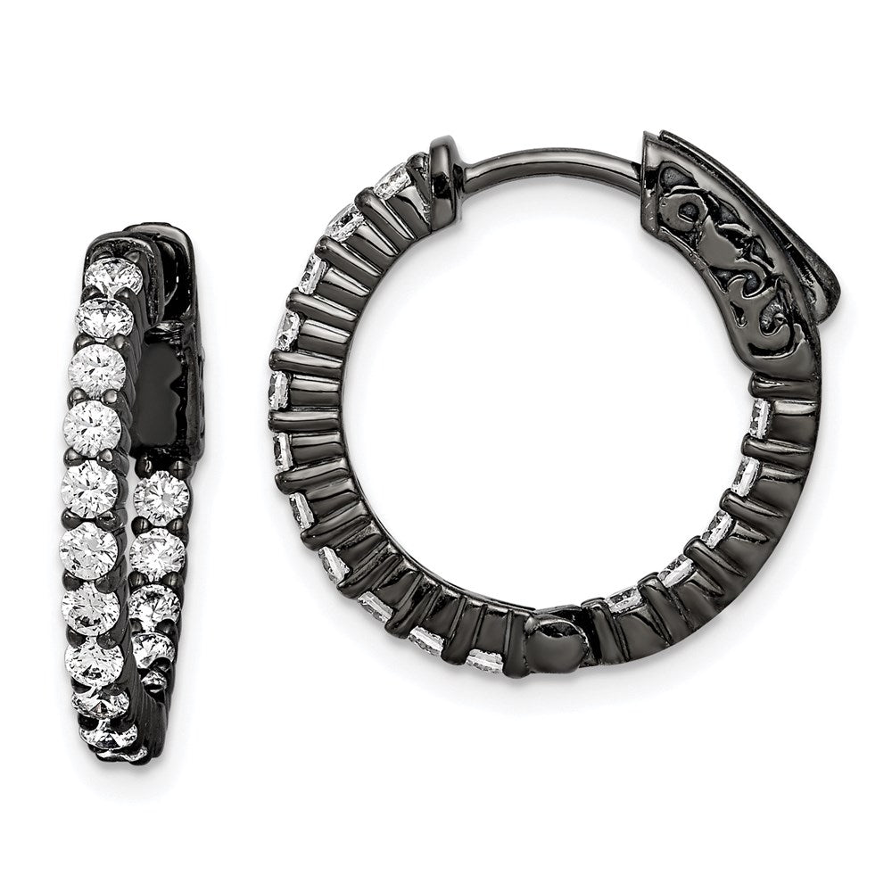 Sterling Silver Shimmer Black Rhodium-Plated 32 Stone 2.0mm Cz In And Out Round Hinged Hoop Earrings
