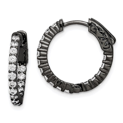 Sterling Silver Shimmer Black Rhodium-Plated 32 Stone 2.0mm Cz In And Out Round Hinged Hoop Earrings