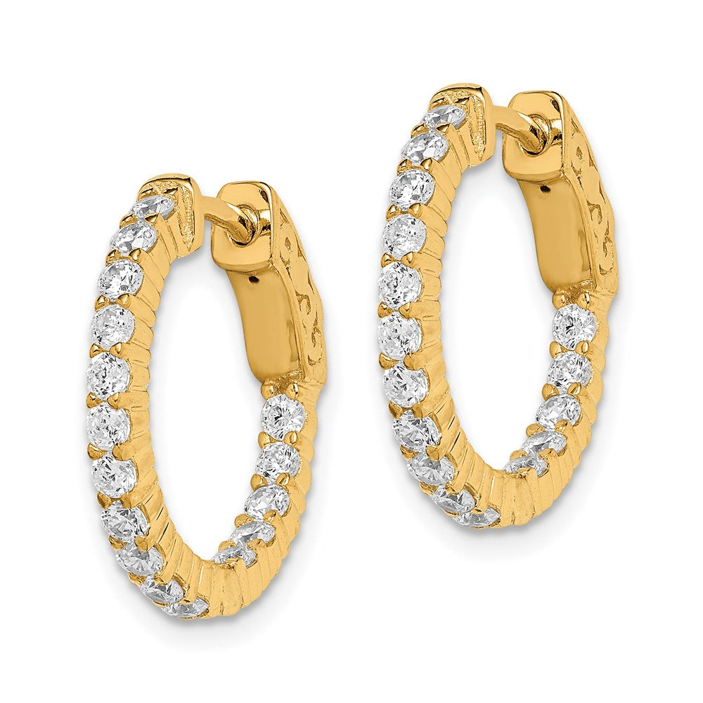 Sterling Silver Shimmer Gold-Tone Flash Gold-Plated 32 Stone 2.0mm Cz In And Out Round Hinged Hoop Earrings