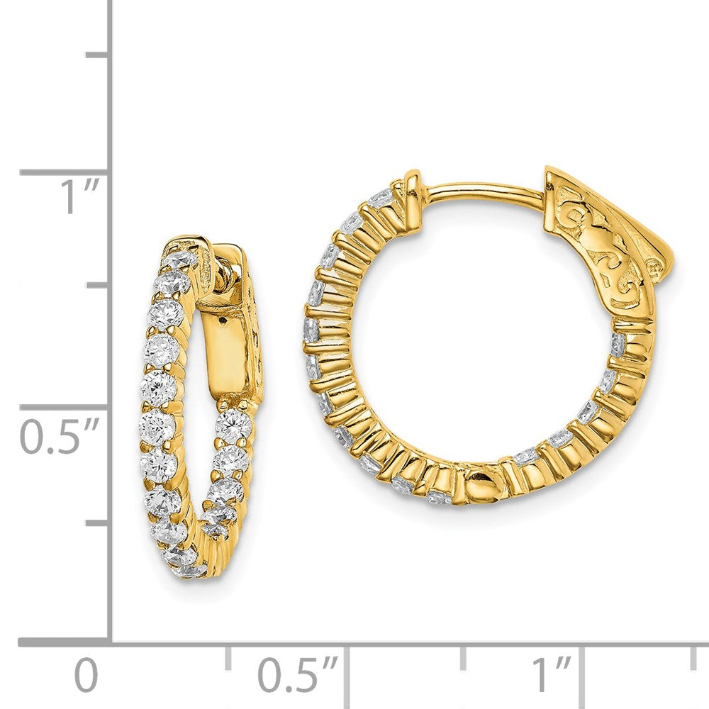Sterling Silver Shimmer Gold-Tone Flash Gold-Plated 32 Stone 2.0mm Cz In And Out Round Hinged Hoop Earrings