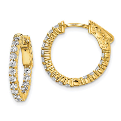 Sterling Silver Shimmer Gold-Tone Flash Gold-Plated 32 Stone 2.0mm Cz In And Out Round Hinged Hoop Earrings