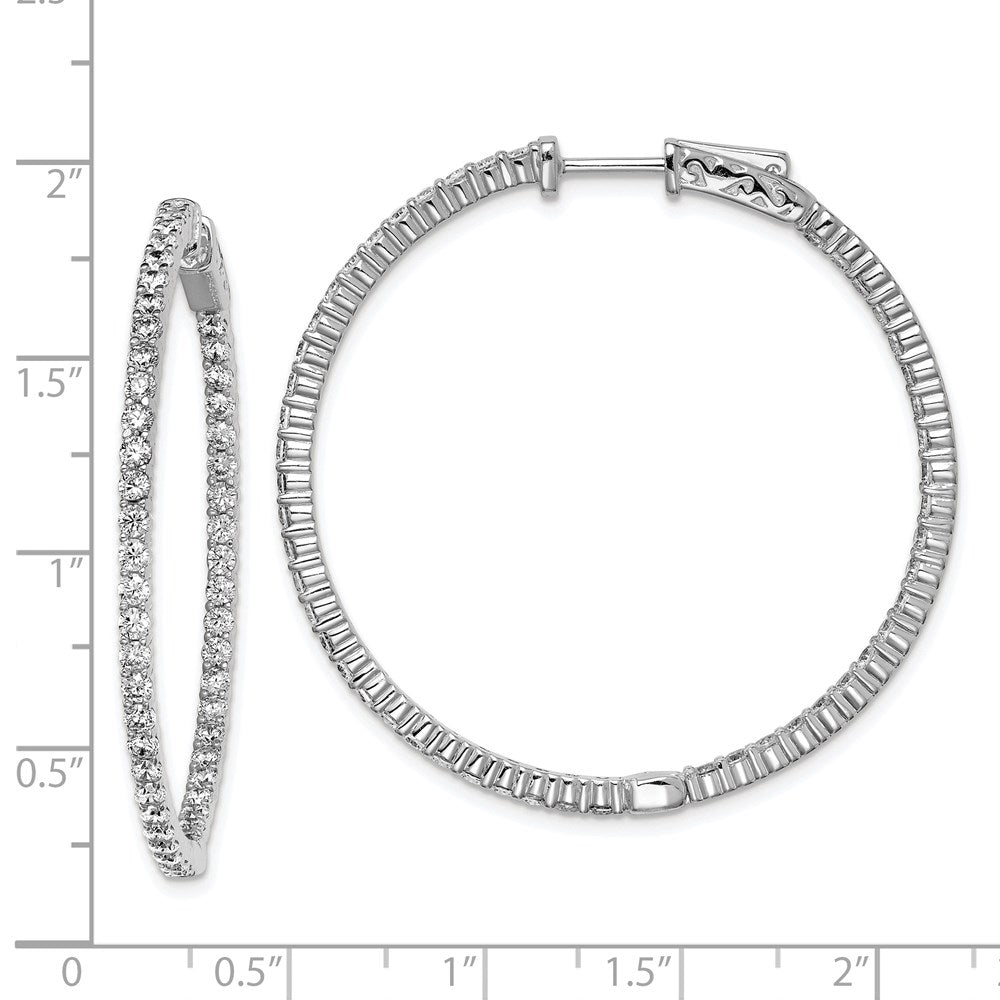 Sterling Silver Shimmer Rhodium-Plated 100 Stone 2mm Cz In And Out Round Hinged Hoop Earrings