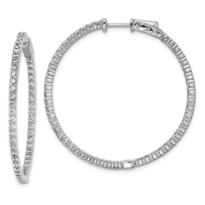 Sterling Silver Shimmer Rhodium-Plated 100 Stone 2mm Cz In And Out Round Hinged Hoop Earrings