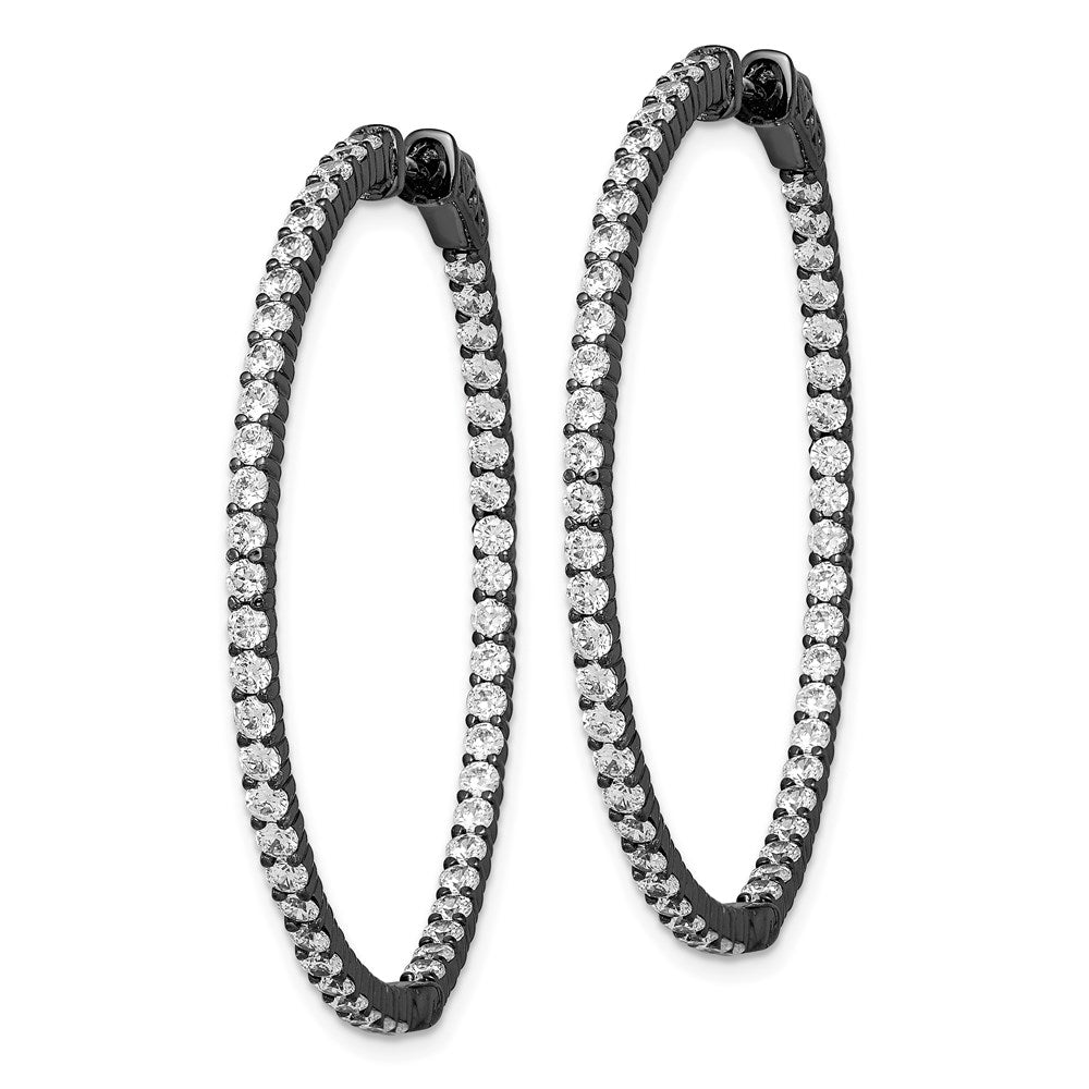 Sterling Silver Shimmer Black Rhodium-Plated 100 Stone 2mm Cz In And Out Round Hinged Hoop Earrings