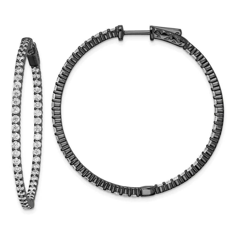 Sterling Silver Shimmer Black Rhodium-Plated 100 Stone 2mm Cz In And Out Round Hinged Hoop Earrings