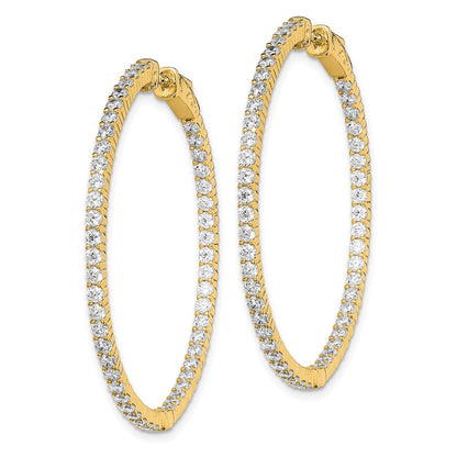 Sterling Silver Shimmer Gold-Tone Flash Gold-Plated 100 Stone 2mm Cz In And Out Round Hinged Hoop Earrings