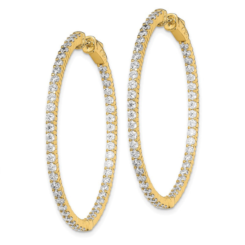Sterling Silver Shimmer Gold-Tone Flash Gold-Plated 100 Stone 2mm Cz In And Out Round Hinged Hoop Earrings