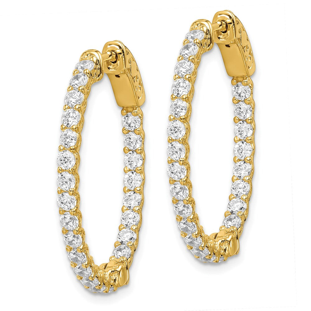 Sterling Silver Shimmer Gold-Tone Flash Gold-Plated 46 Stone 2.25mm Cz In And Out Oval Hinged Hoop Earrings