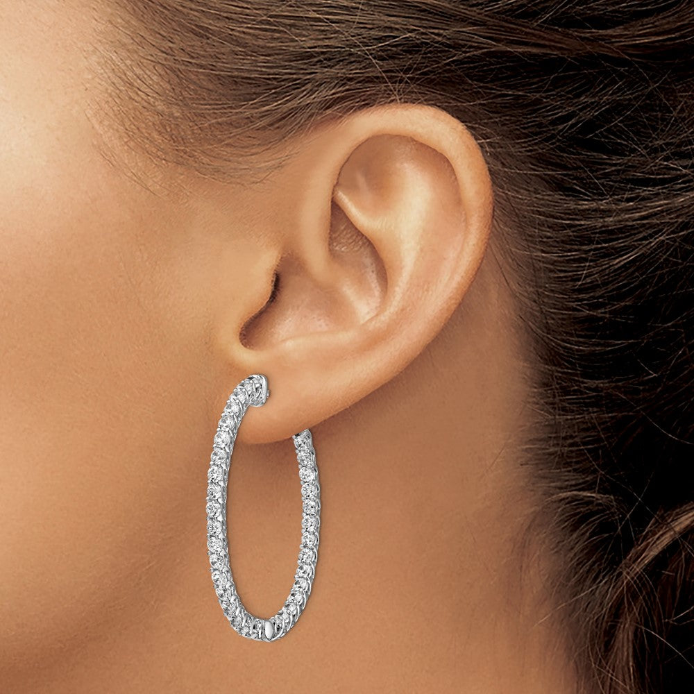 Sterling Silver Shimmer Rhodium-Plated 66 Stone 2.3mm Cz In And Out Oval Hinged Hoop Earrings