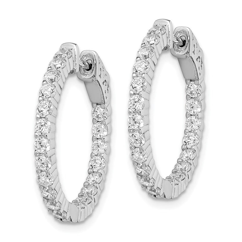 Sterling Silver Shimmer Rhodium-Plated 40 Stone 2.3mm Cz In And Out Round Hinged Hoop Earrings