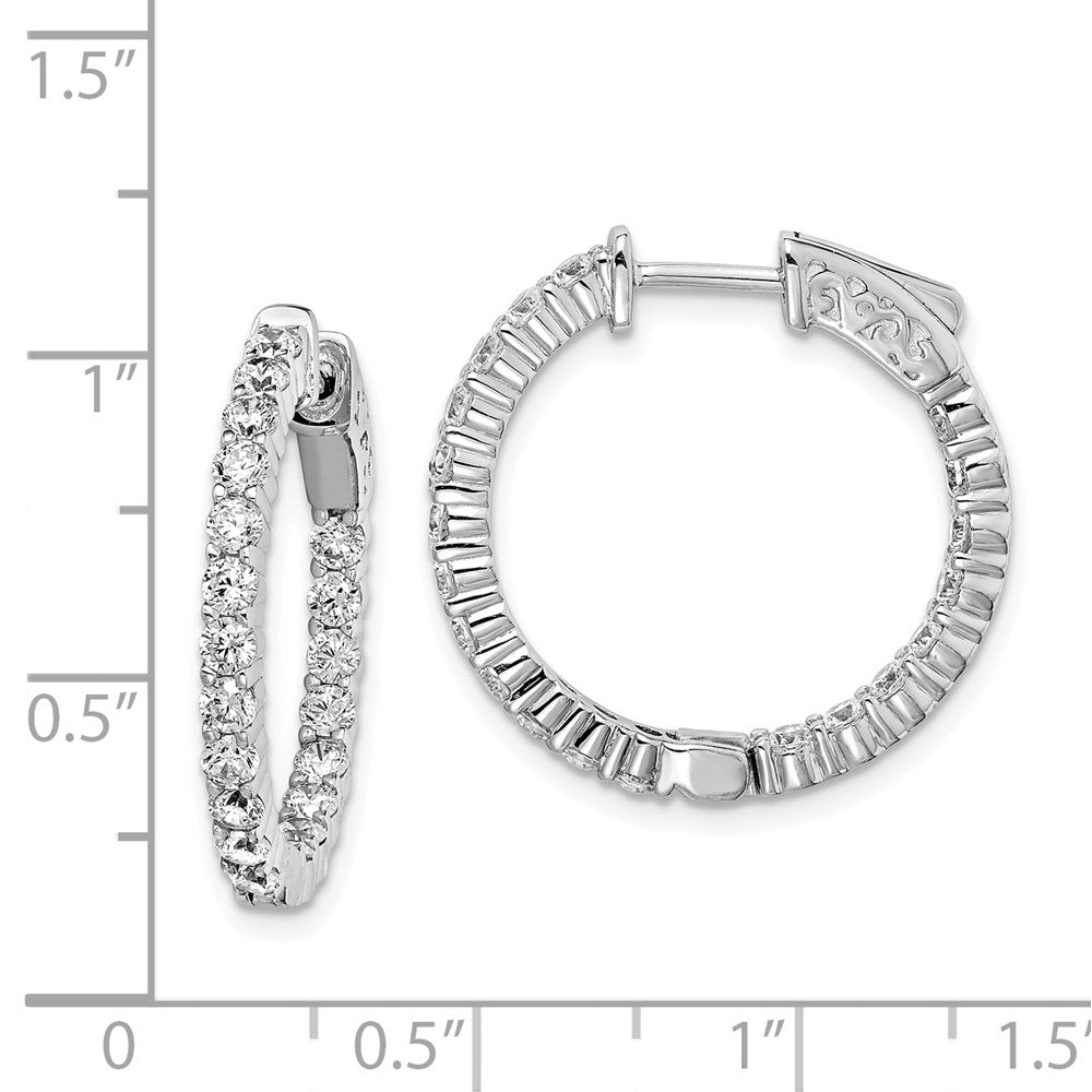 Sterling Silver Shimmer Rhodium-Plated 40 Stone 2.3mm Cz In And Out Round Hinged Hoop Earrings