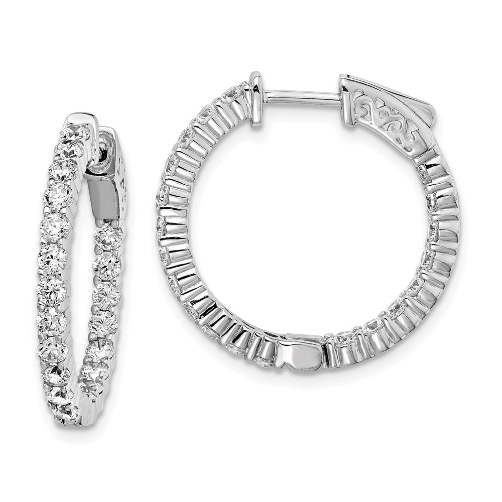 Sterling Silver Shimmer Rhodium-Plated 40 Stone 2.3mm Cz In And Out Round Hinged Hoop Earrings