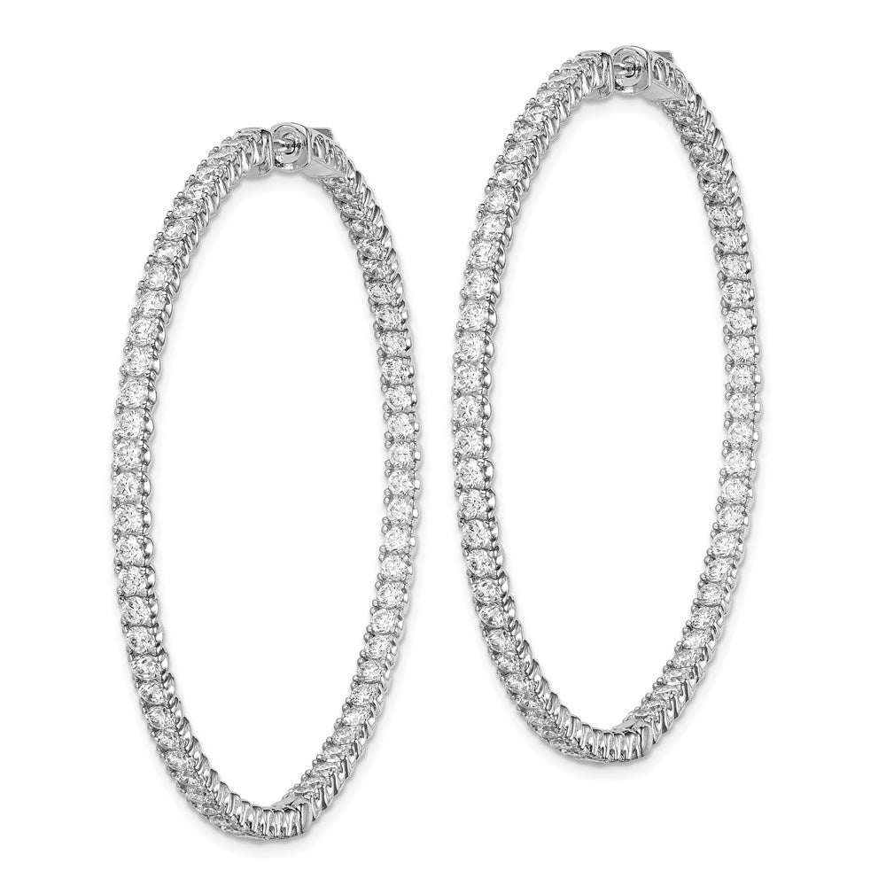 Sterling Silver Shimmer Rhodium-Plated 126 Stone 2.25mm Cz In And Out Round Hinged Hoop Earrings