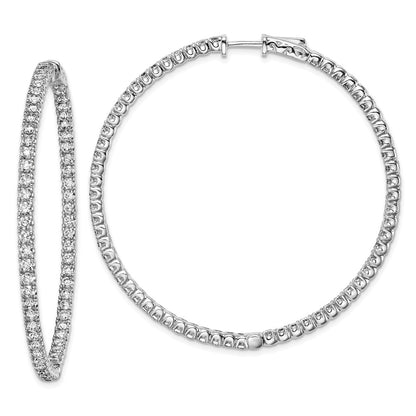 Sterling Silver Shimmer Rhodium-Plated 126 Stone 2.25mm Cz In And Out Round Hinged Hoop Earrings