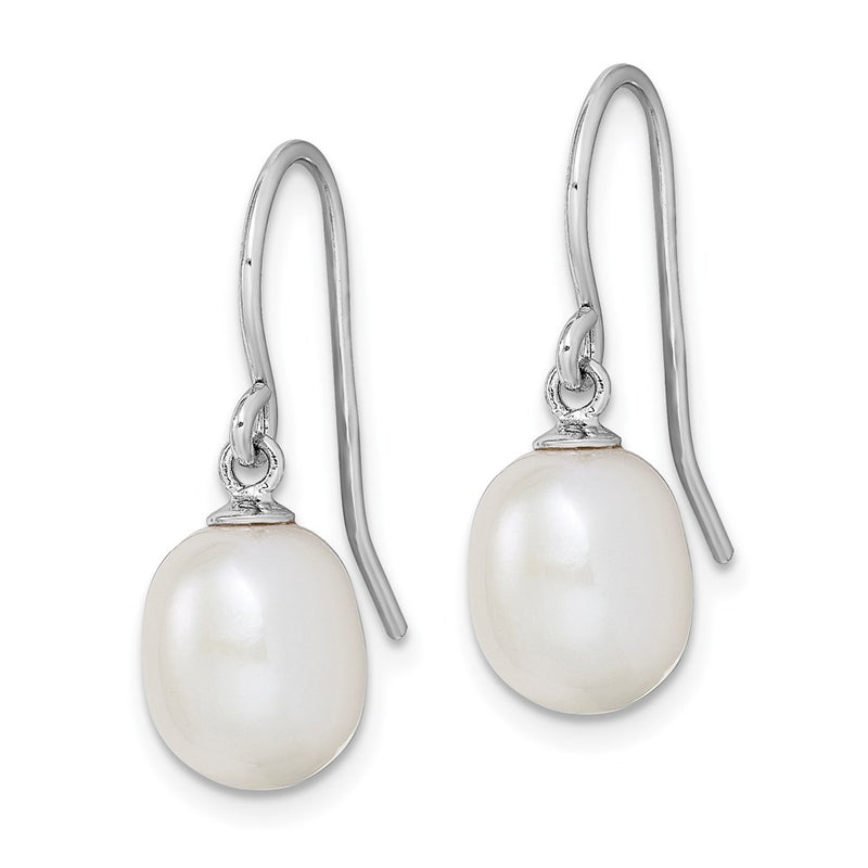 Sterling Silver Rhodium-Plated Polished White 8-9mm Freshwater Cultured Pearl Dangle Earrings