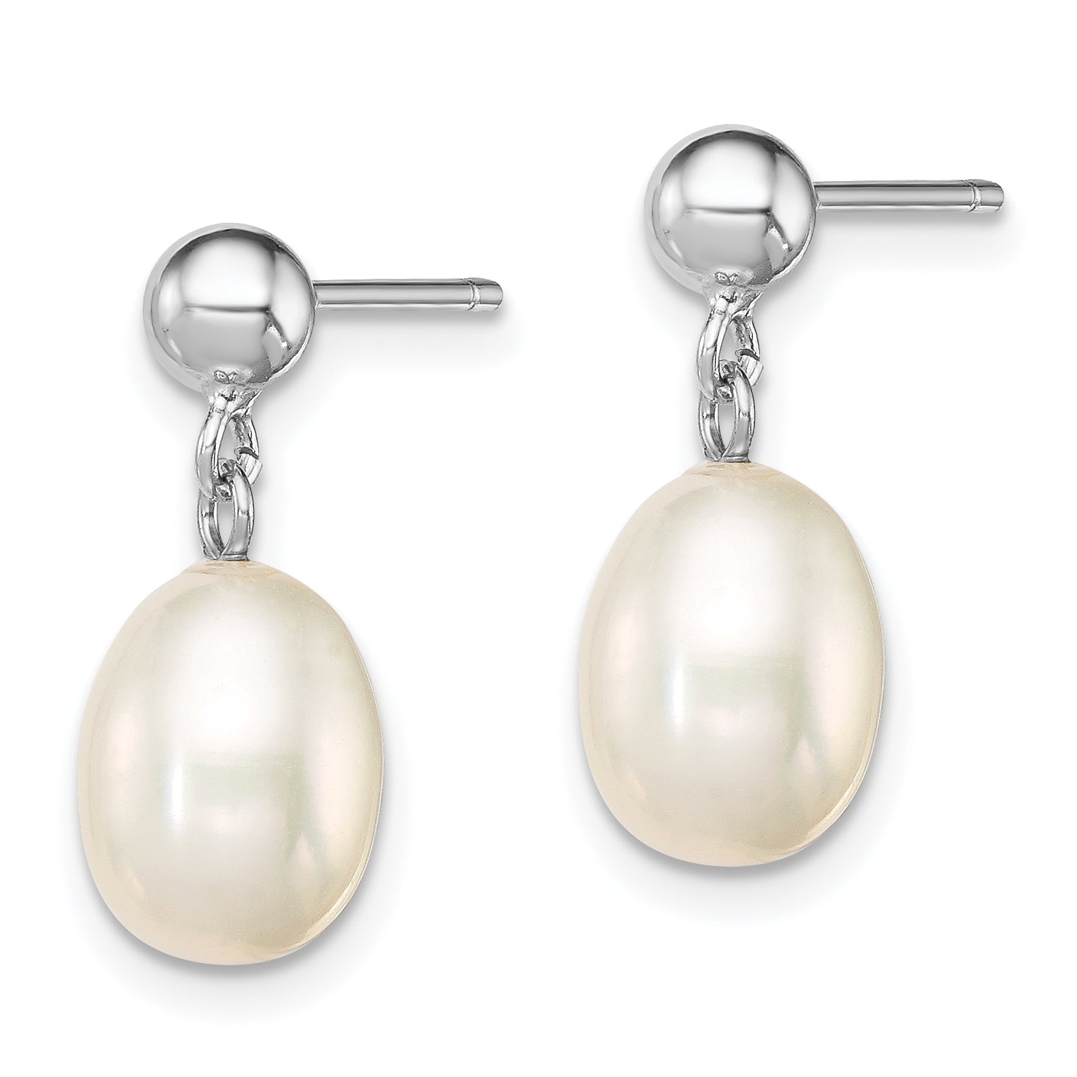 Sterling Silver Rhodium-Plated 7-8mm White Fw Cultured Pearl Earrings