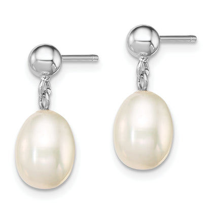 Sterling Silver Rhodium-Plated 7-8mm White Fw Cultured Pearl Earrings