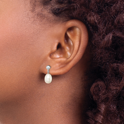 Sterling Silver Rhodium-Plated 7-8mm White Fw Cultured Pearl Earrings