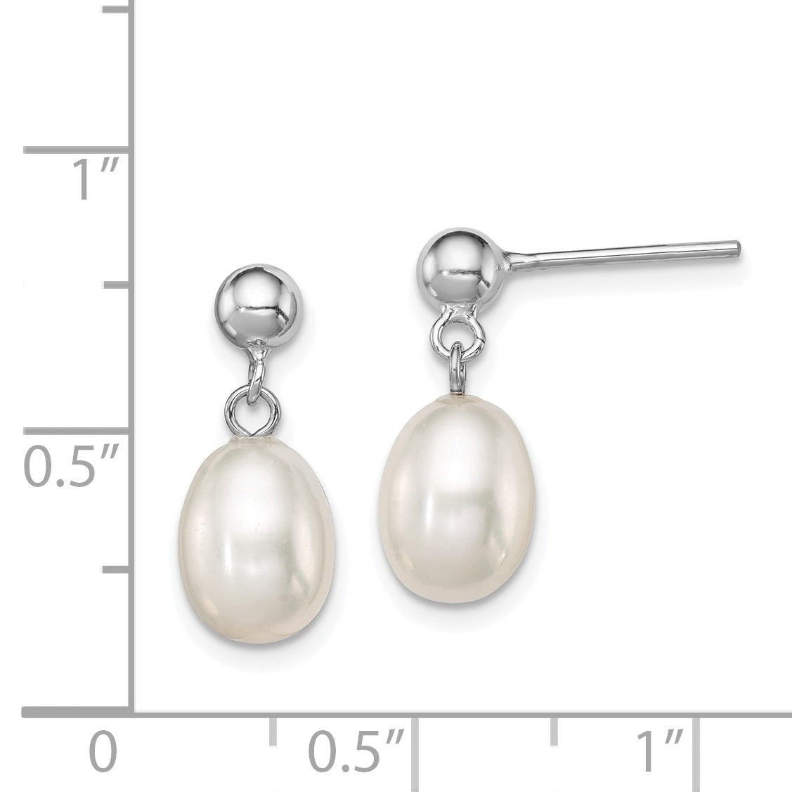 Sterling Silver Rhodium-Plated 7-8mm White Fw Cultured Pearl Earrings