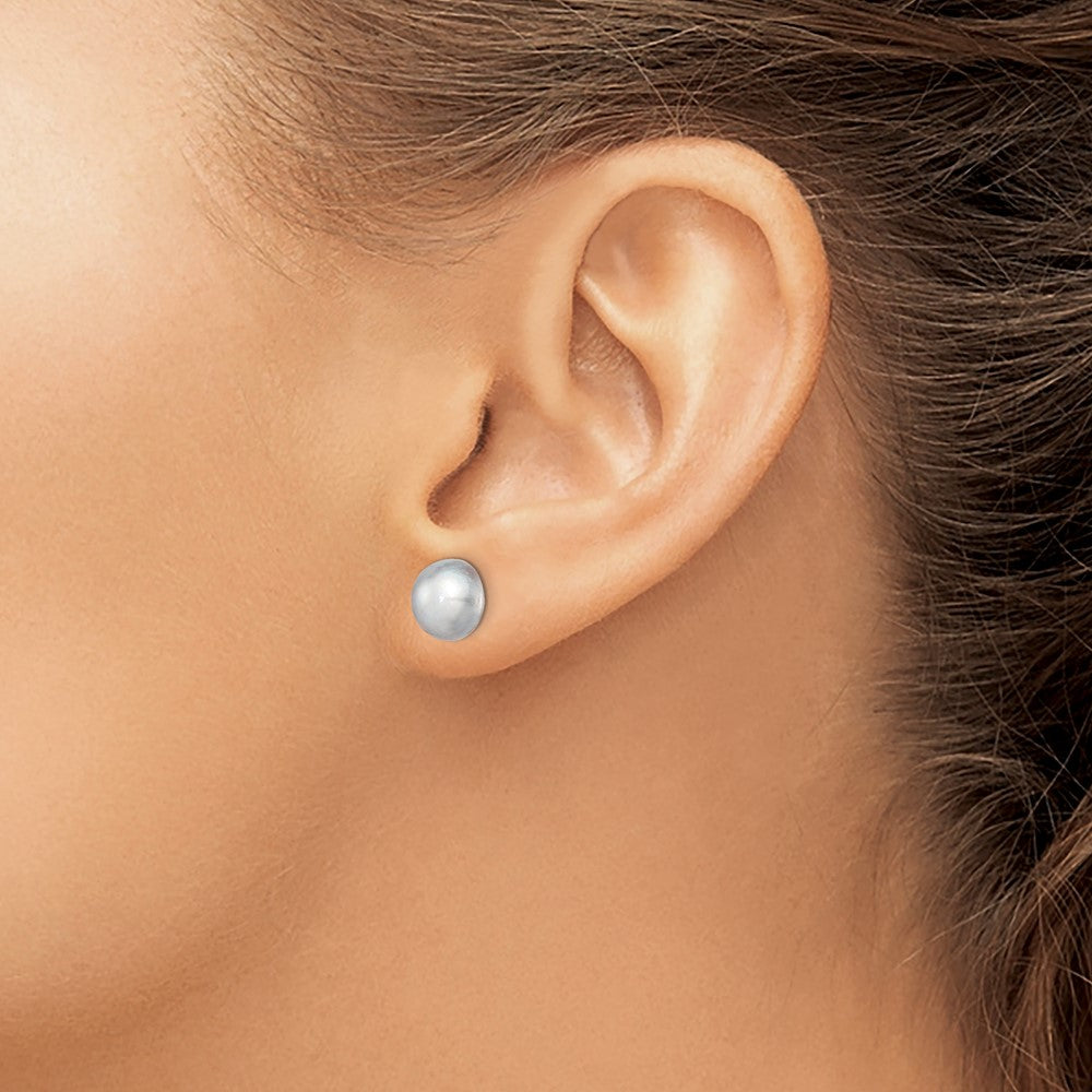 Sterling Silver Rh-Plated 8-9mm Grey Fw Cultured Button Pearl Stud Earrings