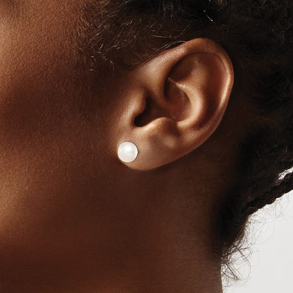Sterling Silver Rh-Plated 7-8mm White Fw Cultured Button Pearl Stud Earring