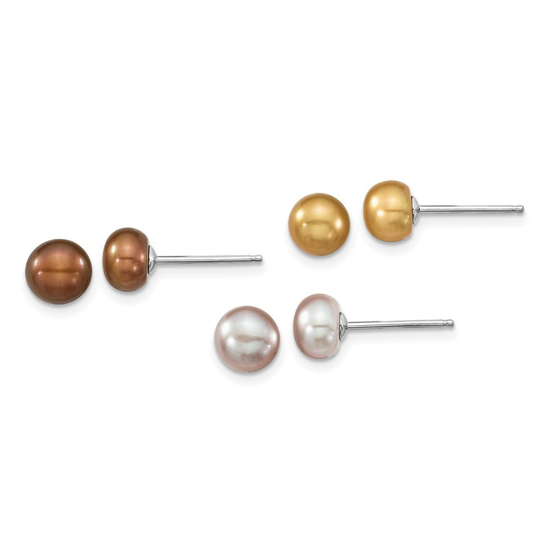Sterling Silver Rh White/Yellow/Brown Fwc Pearl Neck/Brace/Ear Set