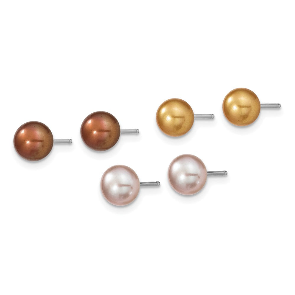Sterling Silver Rh White/Yellow/Brown Fwc Pearl Neck/Brace/Ear Set