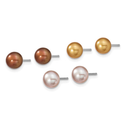 Sterling Silver Rh White/Yellow/Brown Fwc Pearl Neck/Brace/Ear Set