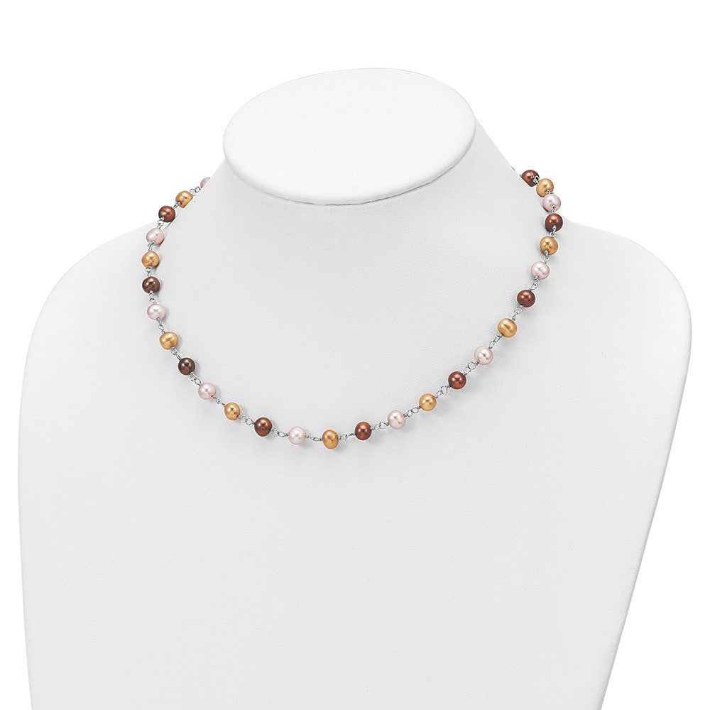 Sterling Silver Rh White/Yellow/Brown Fwc Pearl Neck/Brace/Ear Set