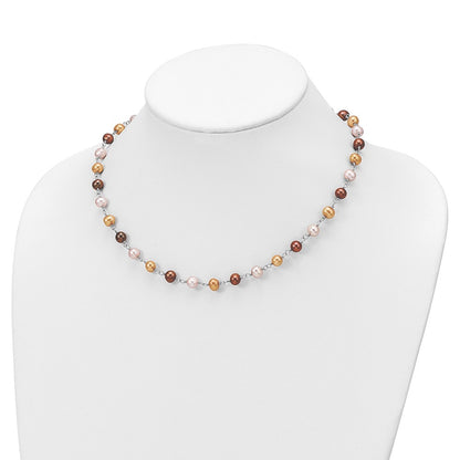 Sterling Silver Rh White/Yellow/Brown Fwc Pearl Neck/Brace/Ear Set