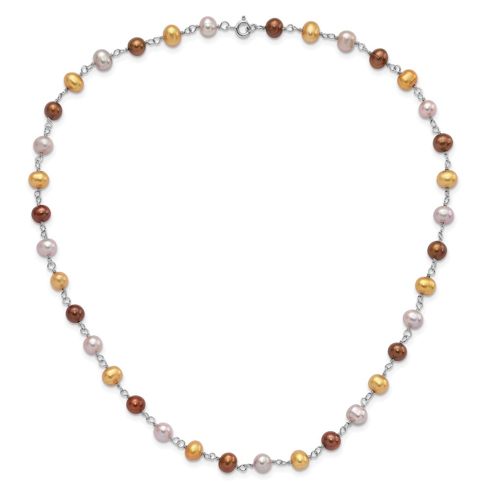 Sterling Silver Rh White/Yellow/Brown Fwc Pearl Neck/Brace/Ear Set