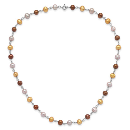 Sterling Silver Rh White/Yellow/Brown Fwc Pearl Neck/Brace/Ear Set