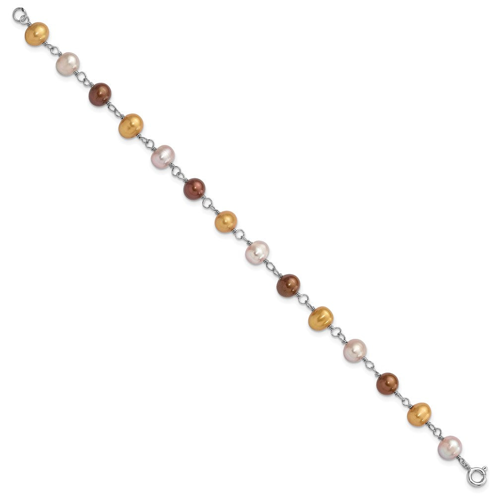 Sterling Silver Rh White/Yellow/Brown Fwc Pearl Neck/Brace/Ear Set
