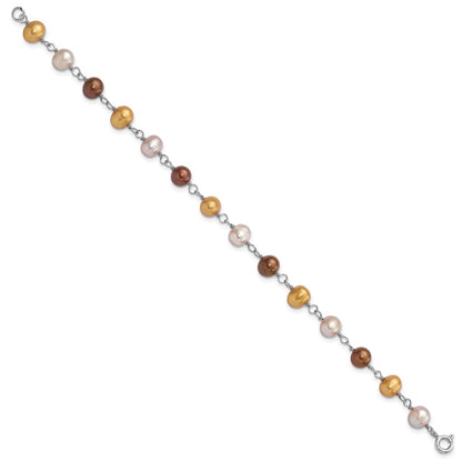 Sterling Silver Rh White/Yellow/Brown Fwc Pearl Neck/Brace/Ear Set
