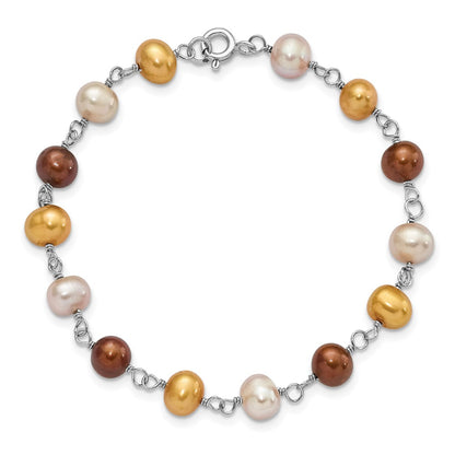 Sterling Silver Rh White/Yellow/Brown Fwc Pearl Neck/Brace/Ear Set