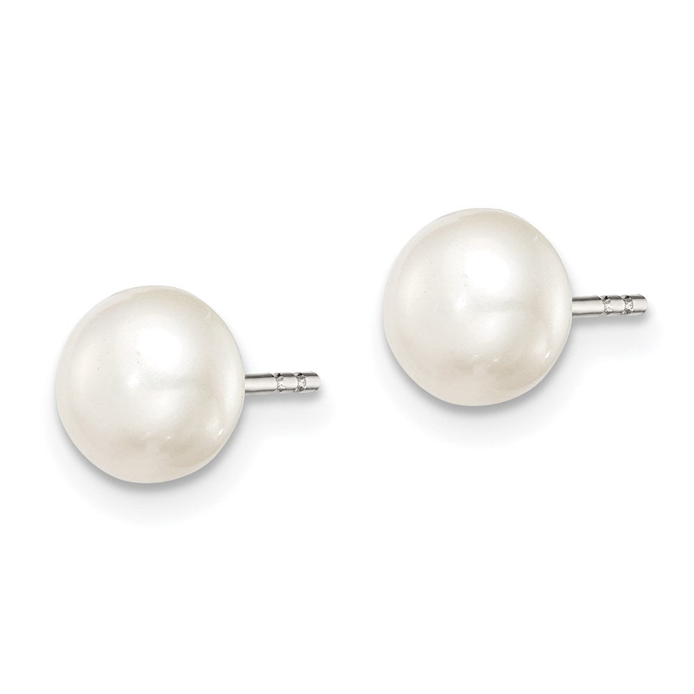 Sterling Silver Rh-Plated 6-7mm White Fw Cultured Button Pearl Stud Earring