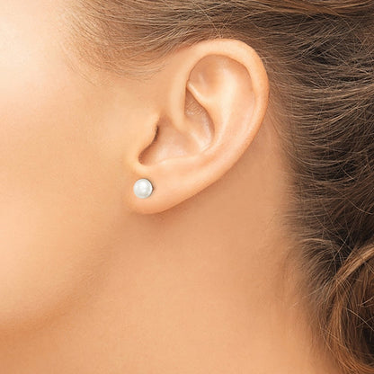 Sterling Silver Rh-Plated 6-7mm White Fw Cultured Button Pearl Stud Earring
