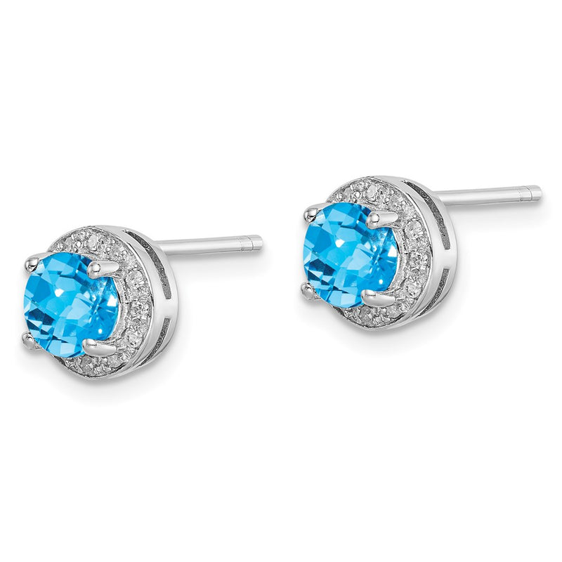 Sterling Silver Rhodium-Plated Diamond And Blue Topaz Earring