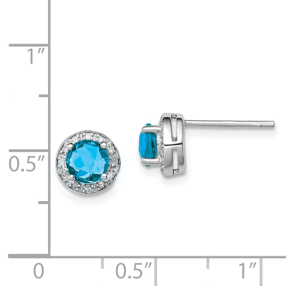 Sterling Silver Rhodium-Plated Diamond And Blue Topaz Earring