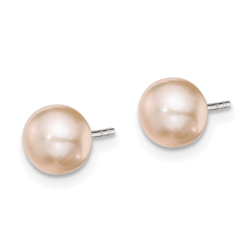Sterling Silver Rh-Plated 6-7mm Pink Fw Cultured Button Pearl Earrings