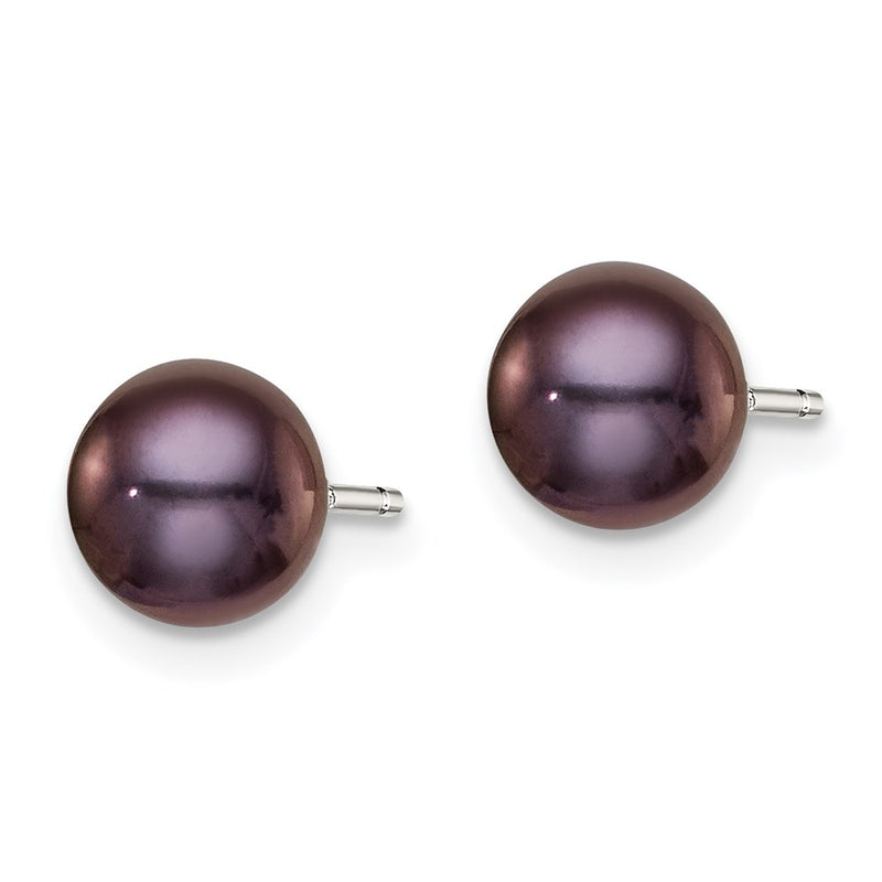 Sterling Silver Rh-Plated 6-7mm Fw Cultured Button Pearl Black Earrings