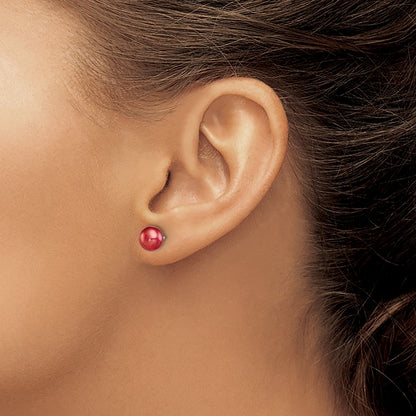Sterling Silver Rhod-Pltd Red 6-7mm Button Fwc Pearl Post Earrings