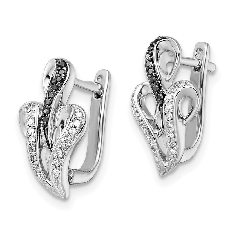 Sterling Silver White Night Rhodium-Plated Black And Diamond Hinged Back Post Earrings