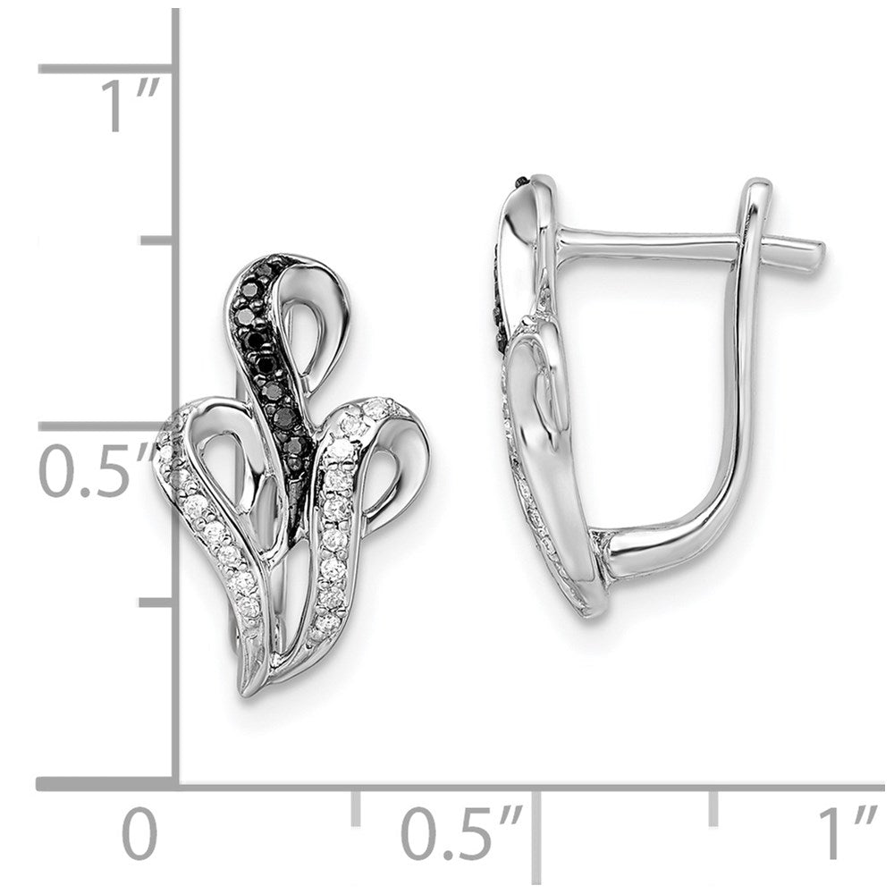 Sterling Silver White Night Rhodium-Plated Black And Diamond Hinged Back Post Earrings