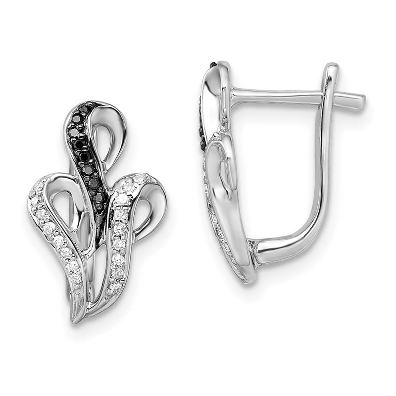 Sterling Silver White Night Rhodium-Plated Black And Diamond Hinged Back Post Earrings