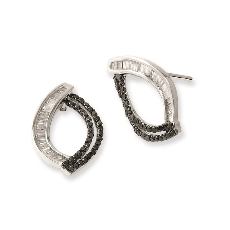 Sterling Silver Black And White Diamond Post Earrings