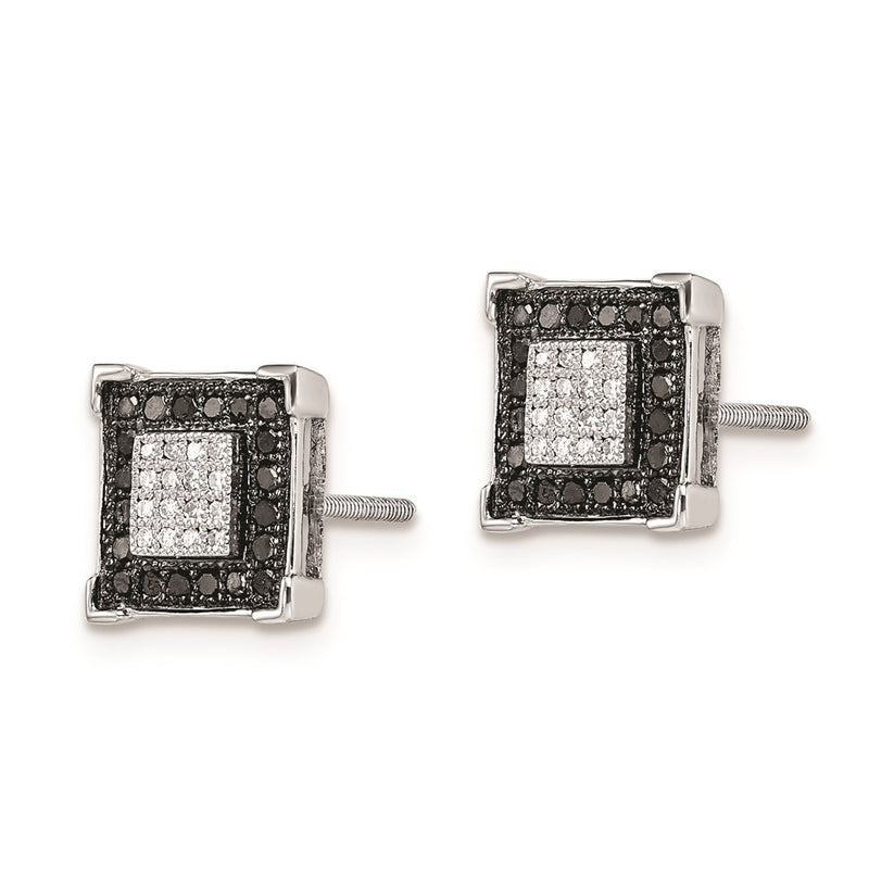 Sterling Silver White Night Rhodium-Plated Black And Diamond Square Post Earrings