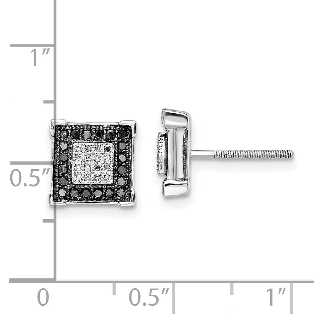 Sterling Silver White Night Rhodium-Plated Black And Diamond Square Post Earrings